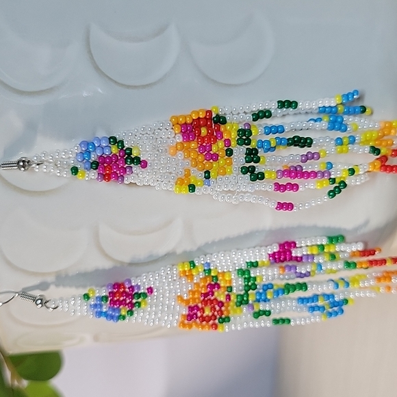 Beaded Tassel Long Drop Earrings, colorful - Picture 4 of 7